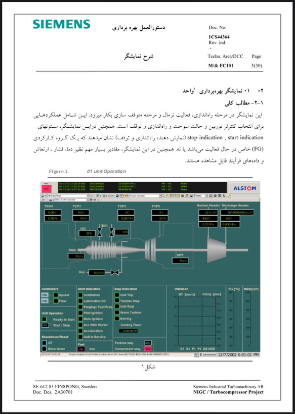 شرح تمامی آیتم های نمایشگر HMI توربین گاز زیمنس STG600
